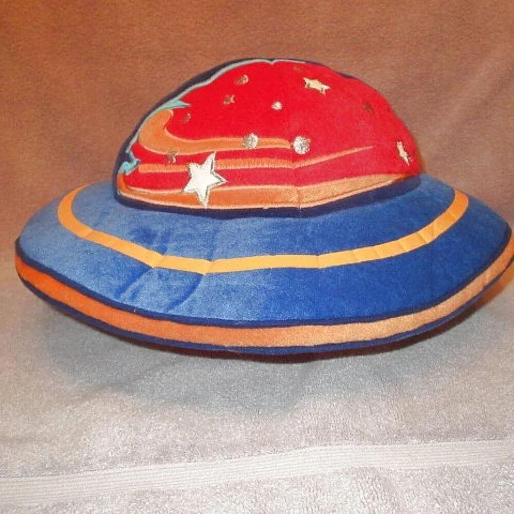 Vtg Celestial Flying Saucer Throw Pillow Plush Accent Stars Saturn Space 16